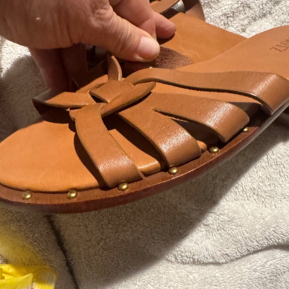 Schultz Phoenix Flat. Brown Leather. Size 8 tan brown slides slip on sandal trav - Picture 6 of 14